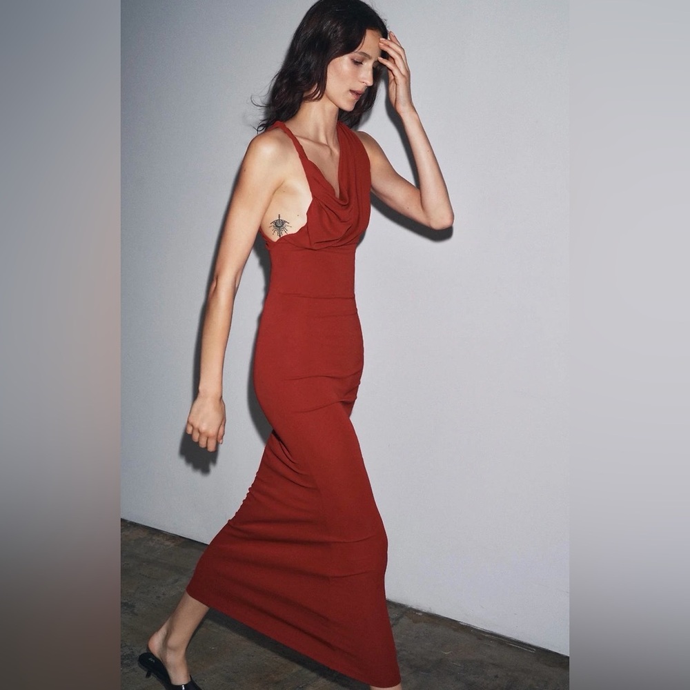 Zara Rust Red Draped Maxi Dress - Picture 6 of 7